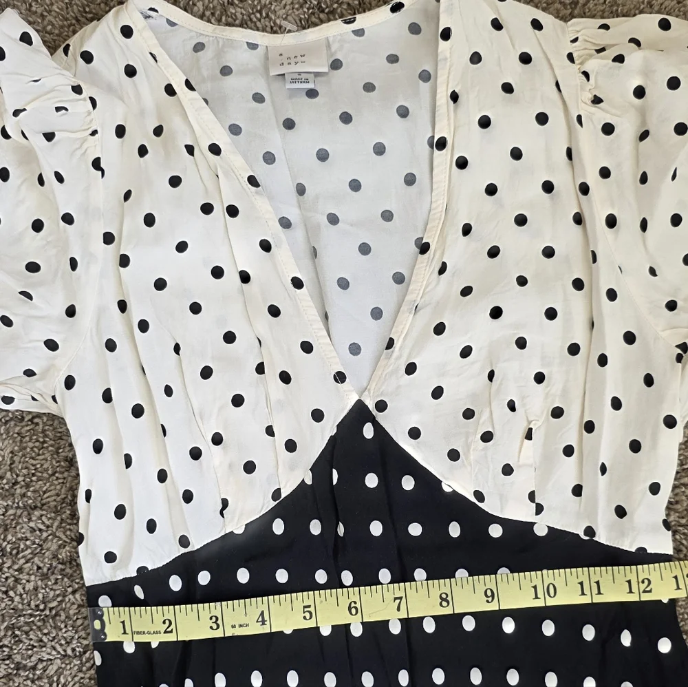Vintage Polka Dot Midi Dress Black & White Cottagecore Parisian Chic Retro Sz S - Picture 6 of 6